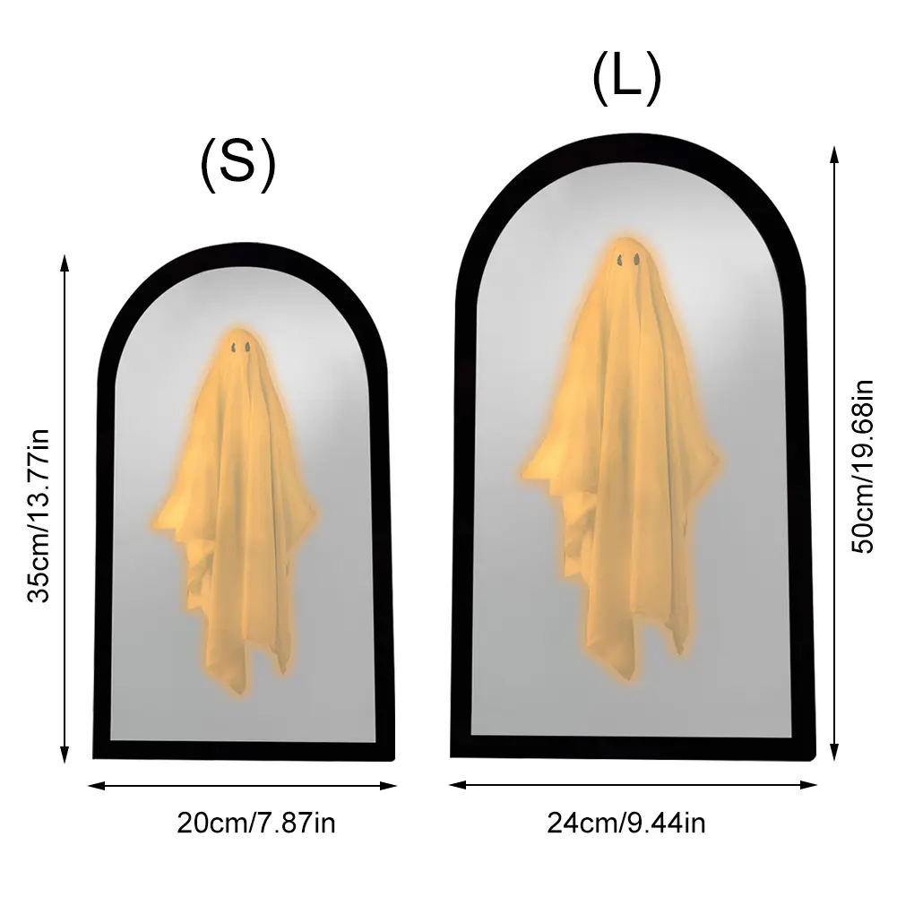 Terror Ghost Mirror NightLight Cute Halloween Home Accessories Spooky Haunted Mirrors Hologram Ghost Prank Decor 35*20cm/50*24cm