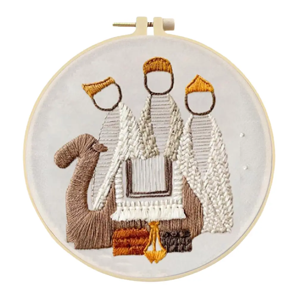 Nativity Stamped Cross Stitch Embroidery Kits with Hoop Cloth Color Thread
