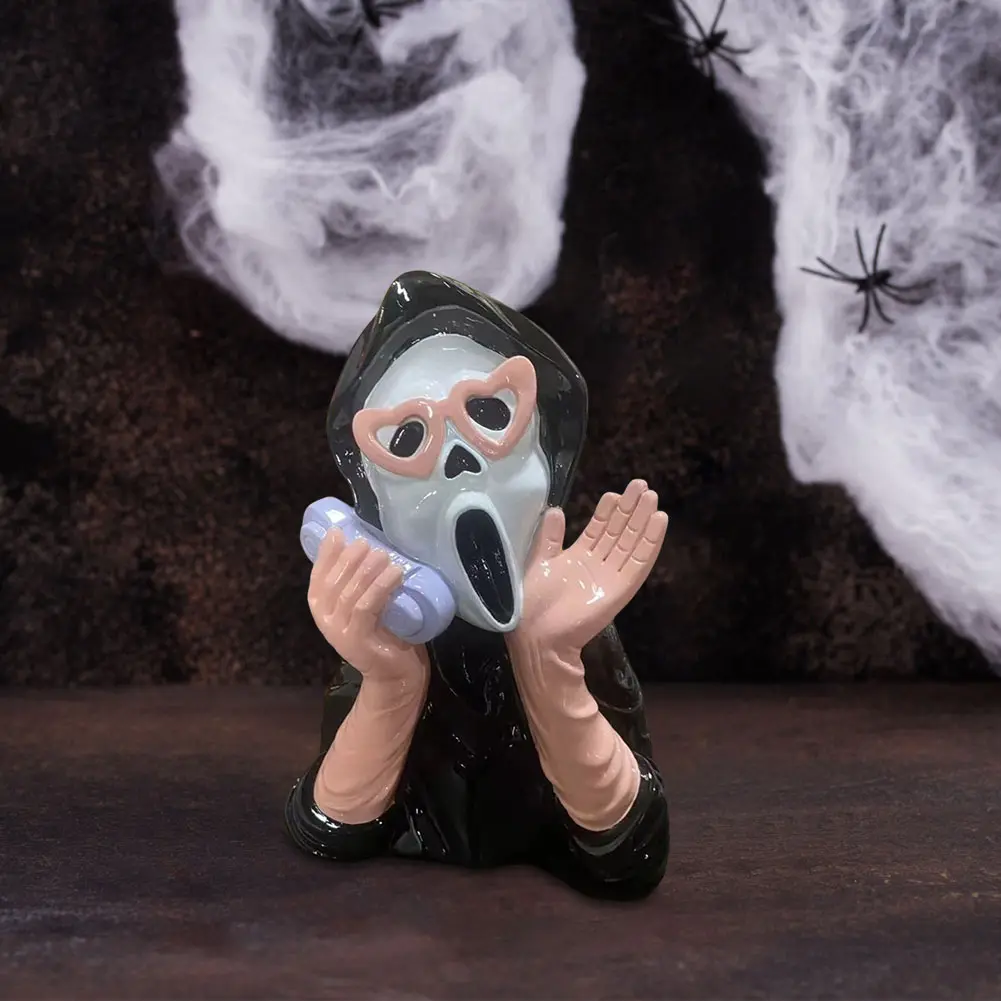 Halloween Screaming Ghost Face Statue Scary Girl Telephone Skull Face Resin Ornament Home Decoration Game Room Setting Supplies