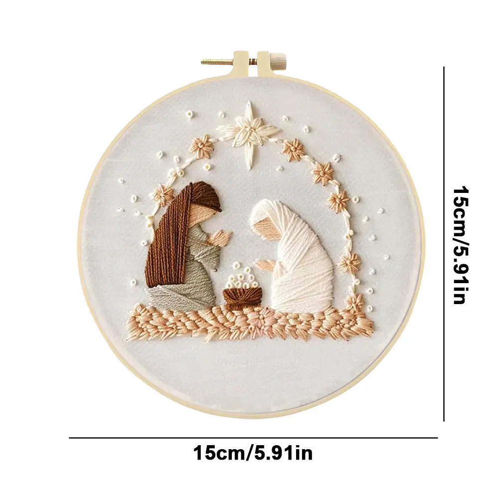 Nativity Stamped Cross Stitch Embroidery Kits with Hoop Cloth Color Thread