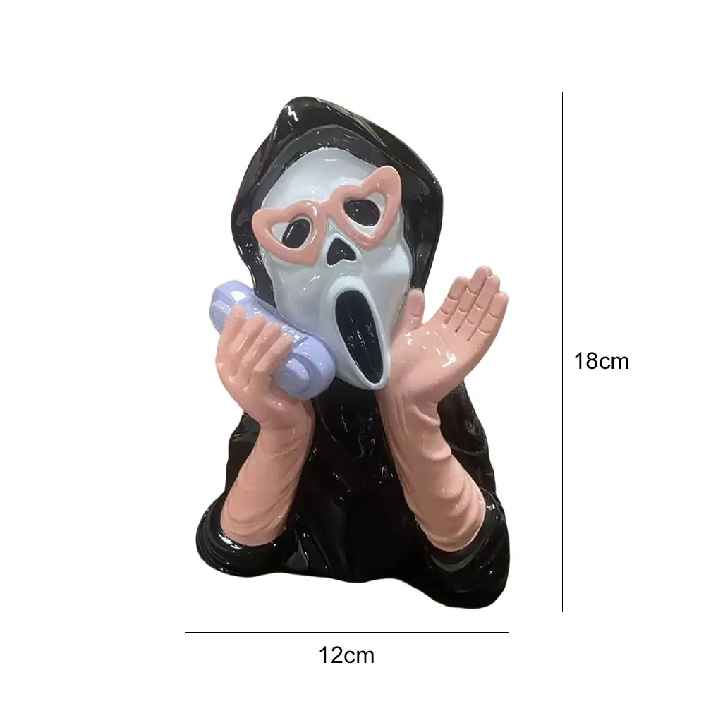 Halloween Screaming Ghost Face Statue Scary Girl Telephone Skull Face Resin Ornament Home Decoration Game Room Setting Supplies