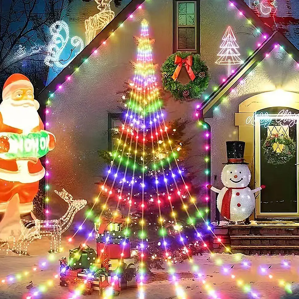 198LED Christmas Decor LED Xmas Tree String Lights Outdoor Star Flowing Multicolor Color Lights for Yard Garden Indoor Outdoor