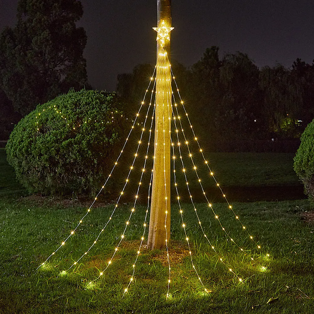 198LED Christmas Decor LED Xmas Tree String Lights Outdoor Star Flowing Multicolor Color Lights for Yard Garden Indoor Outdoor