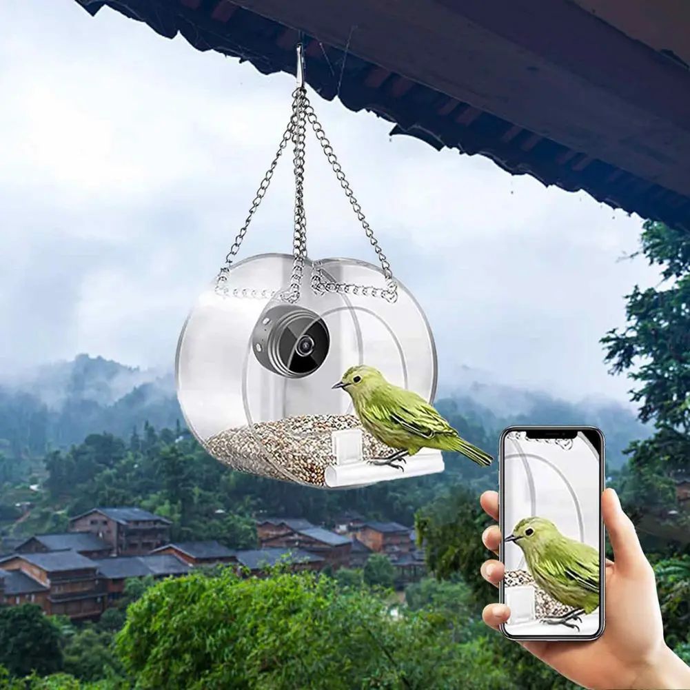 Smart Bird House Pet Feeder Acrylic with Camera Home Pet Bird Feeder Transparent 1080P HD Easy Installation Pet Accessories