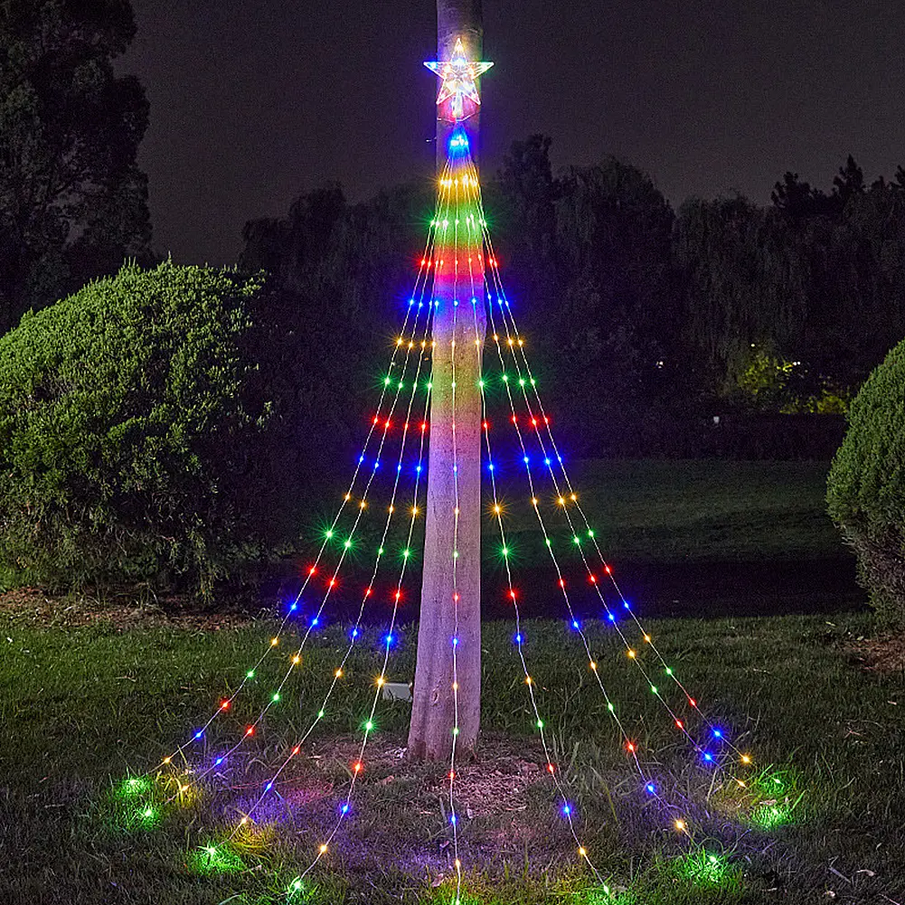 198LED Christmas Decor LED Xmas Tree String Lights Outdoor Star Flowing Multicolor Color Lights for Yard Garden Indoor Outdoor