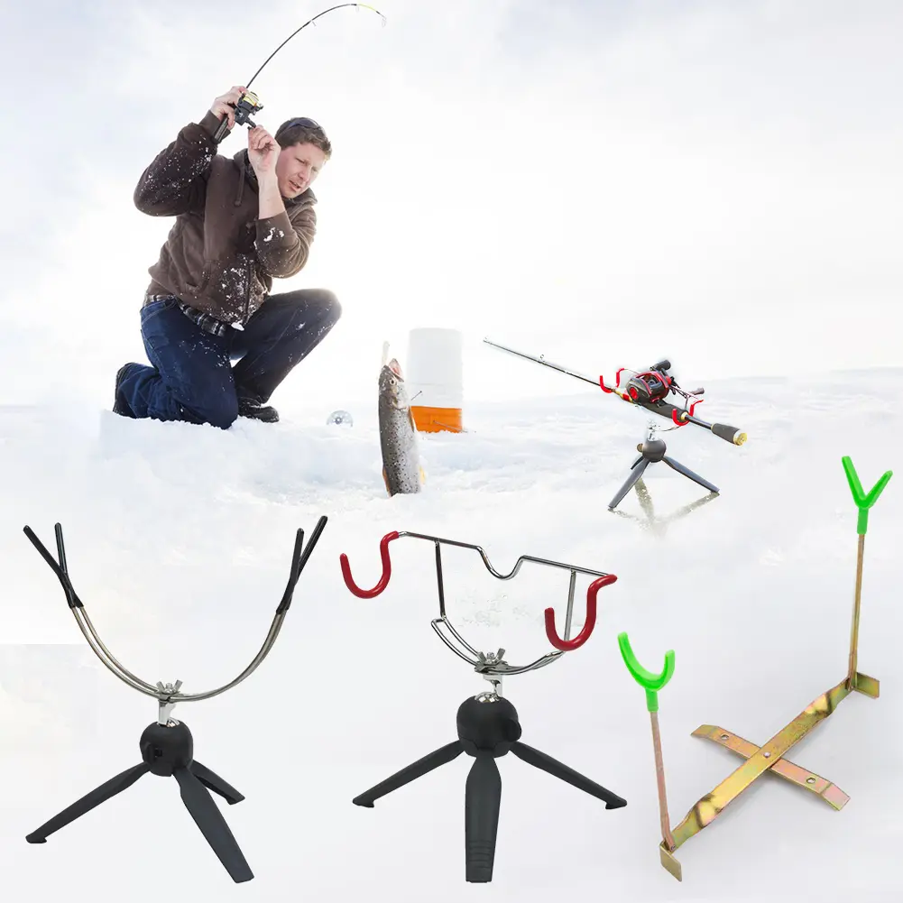 Portable Ice Fishing Rod Holder Easily Installation Double-Head Fish Pole Holder Adjustable Angle Fishing Rod Pole Holder
