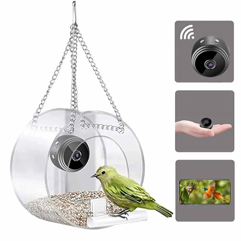Smart Bird House Pet Feeder Acrylic with Camera Home Pet Bird Feeder Transparent 1080P HD Easy Installation Pet Accessories