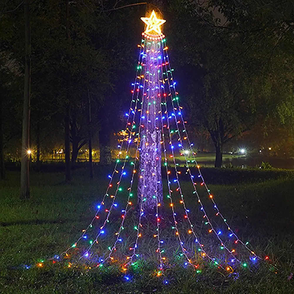 198LED Christmas Decor LED Xmas Tree String Lights Outdoor Star Flowing Multicolor Color Lights for Yard Garden Indoor Outdoor