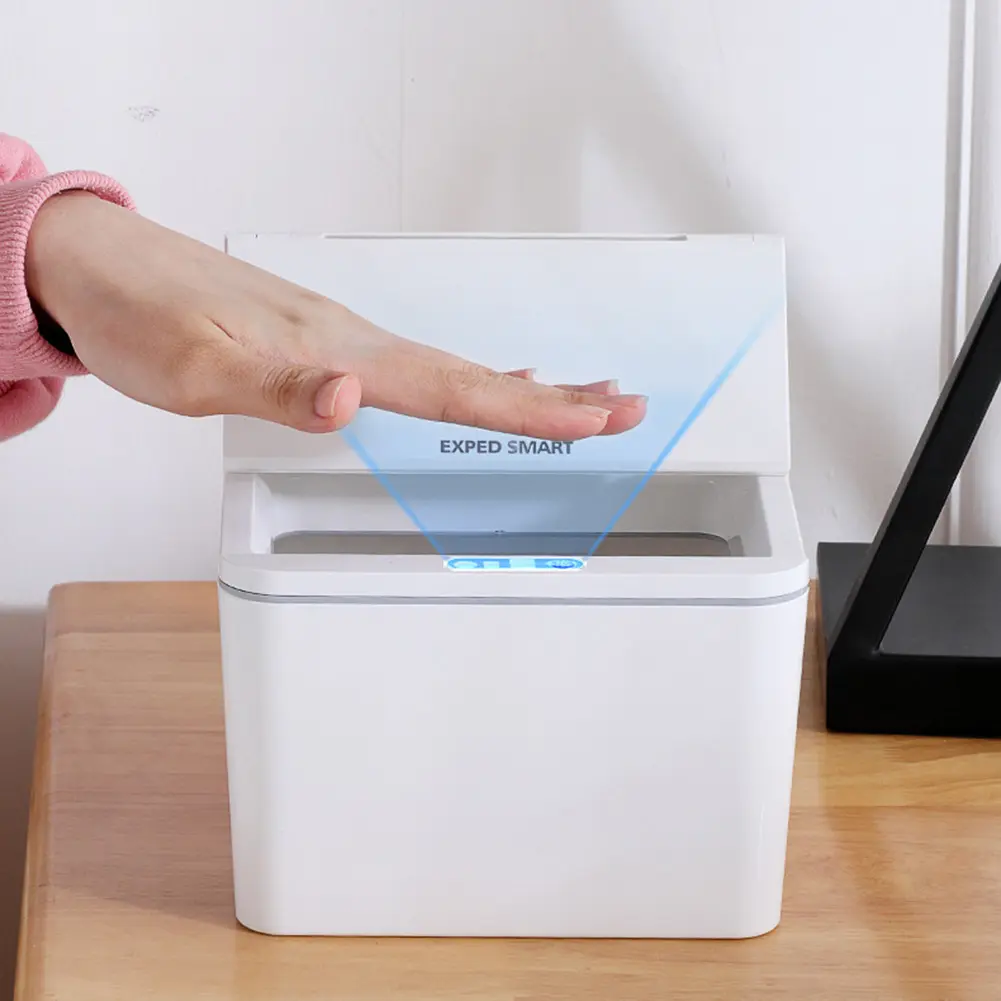 Electric Sensor Desktop Trash Can Portable Automatic Garbage Bin with Lid 4L Storage Bucket Battery/Rechargeable for Car Outdoor