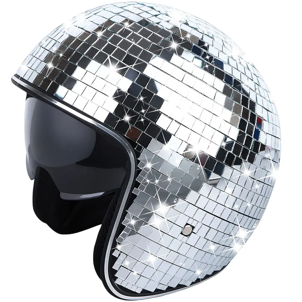 Classic Disco Ball Helmet Glitter Mirror Glass Punk Costume Hat Disco Helmet Reflective Disco Shiny Hat for Bar DJ Club Party