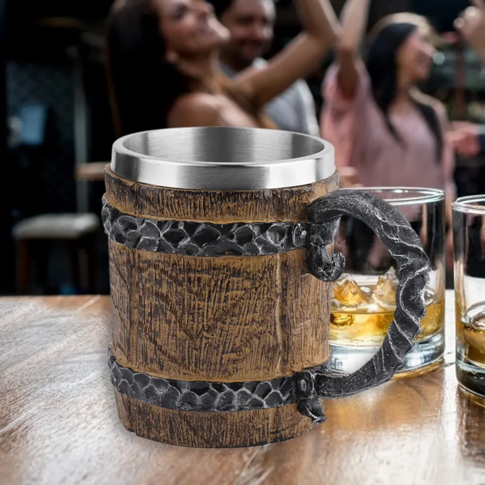 Creative Resin Mugs Home Pub Bar Decoration Coffee Cup Wine Tumbler Vintage Double Simulation Barrel Resin Beer Mug