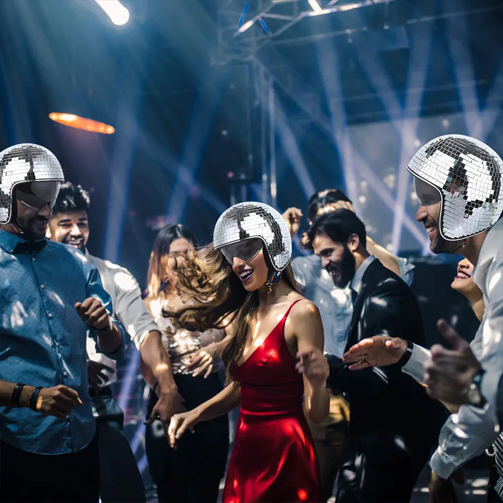 Classic Disco Ball Helmet Glitter Mirror Glass Punk Costume Hat Disco Helmet Reflective Disco Shiny Hat for Bar DJ Club Party