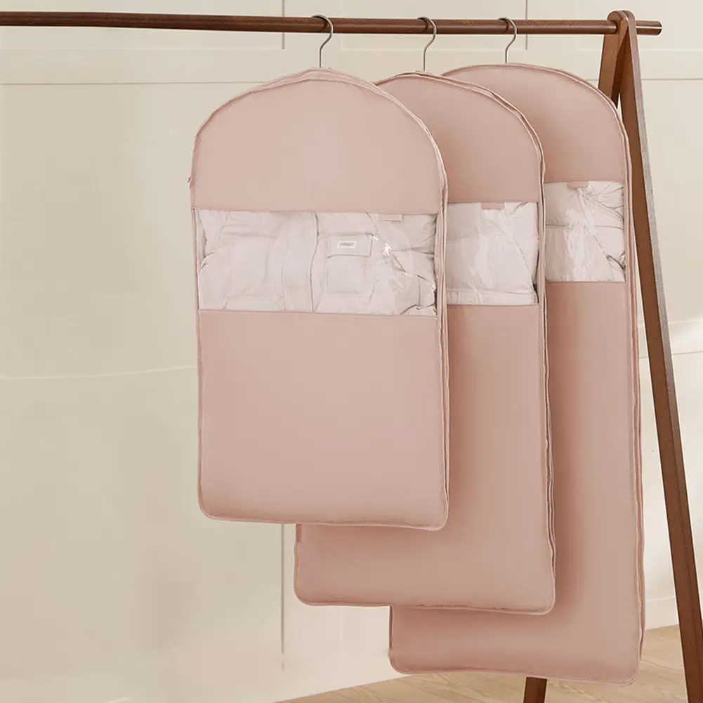 Clothes Dust Cover Garment Bag with Self Compression Zipper Dust Bag Household Jackets Down Coat Suit Cover Hanging Clothes Bag