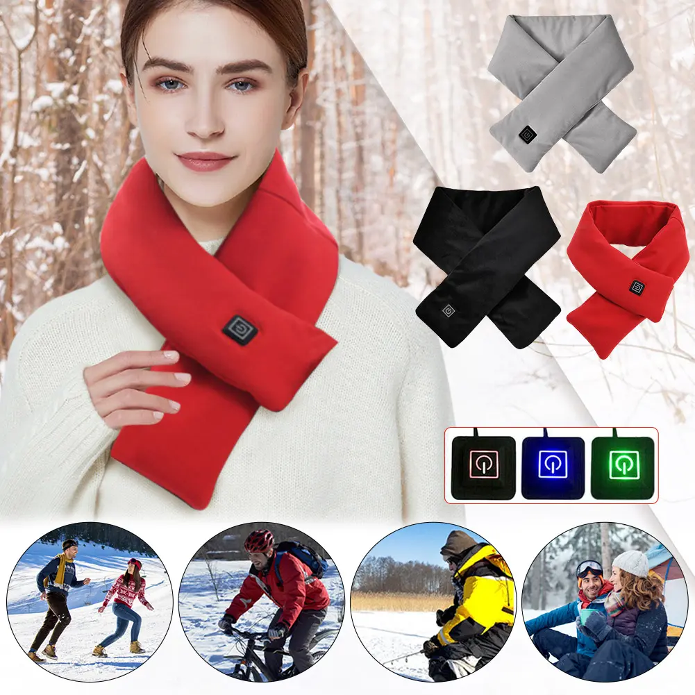 Warm Heated Scarf USB Charging Electric Heated Scarf Cold-Proof Thermal Neck Wrap Warmer Washable for Outdoor Camping Hiking