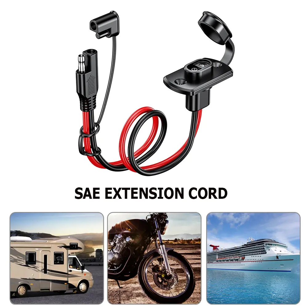 12AWG 30CM SAE Extension Cord Dustproof Battery Charger SAE Extension Cord Adapter Quick Extension Cable for Solar Panel Charger