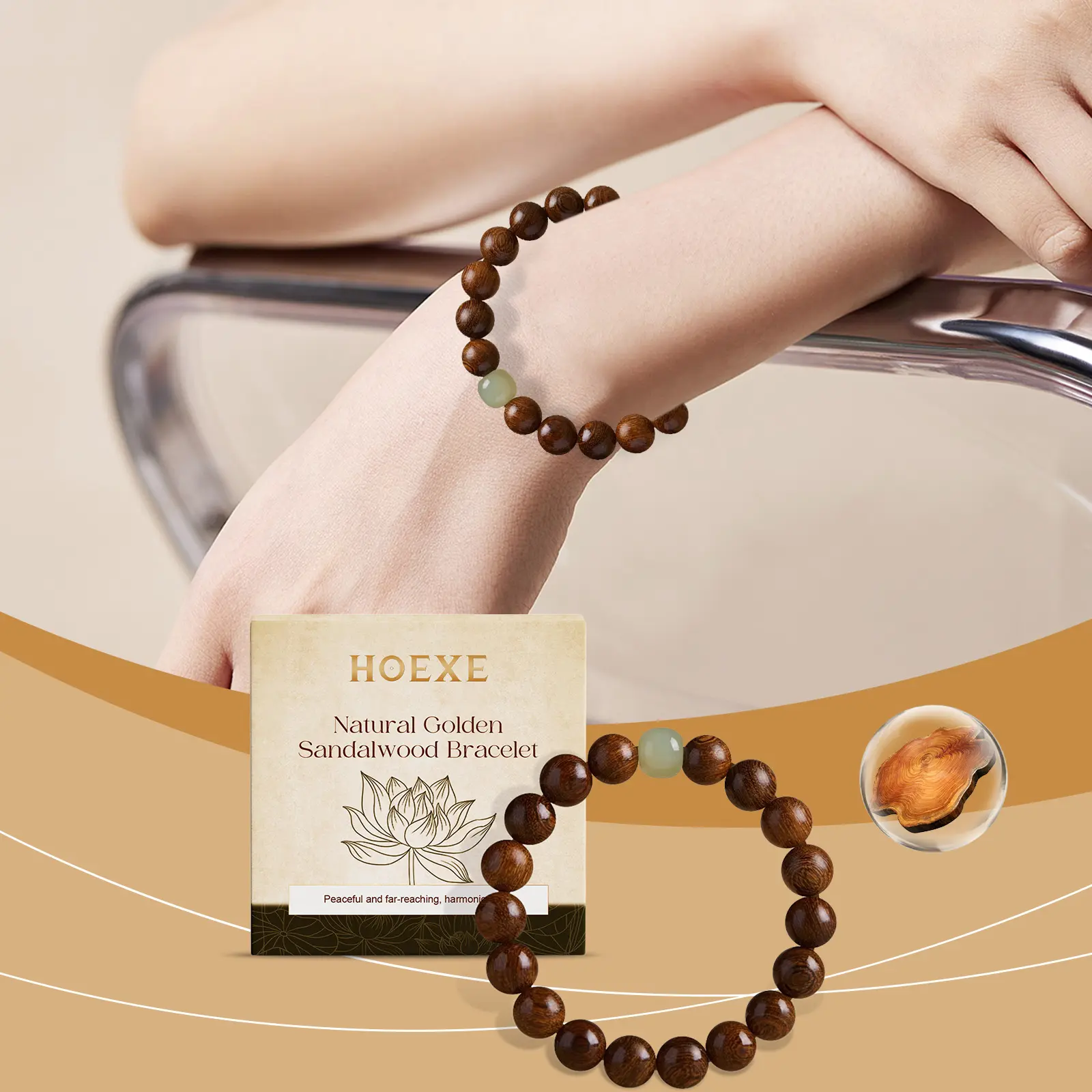 HOEXE Natural Golden Sandalwood Bracelet