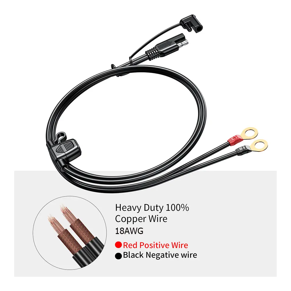 18AWG Quick Release SAE Cable 12-24V Ring Terminal SAE To Ring Connectors Extension Cord 2FT 6FT for Battery Charger/Maintainer