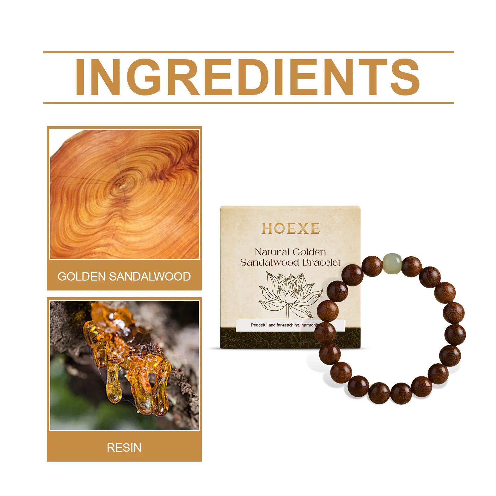 HOEXE Natural Golden Sandalwood Bracelet