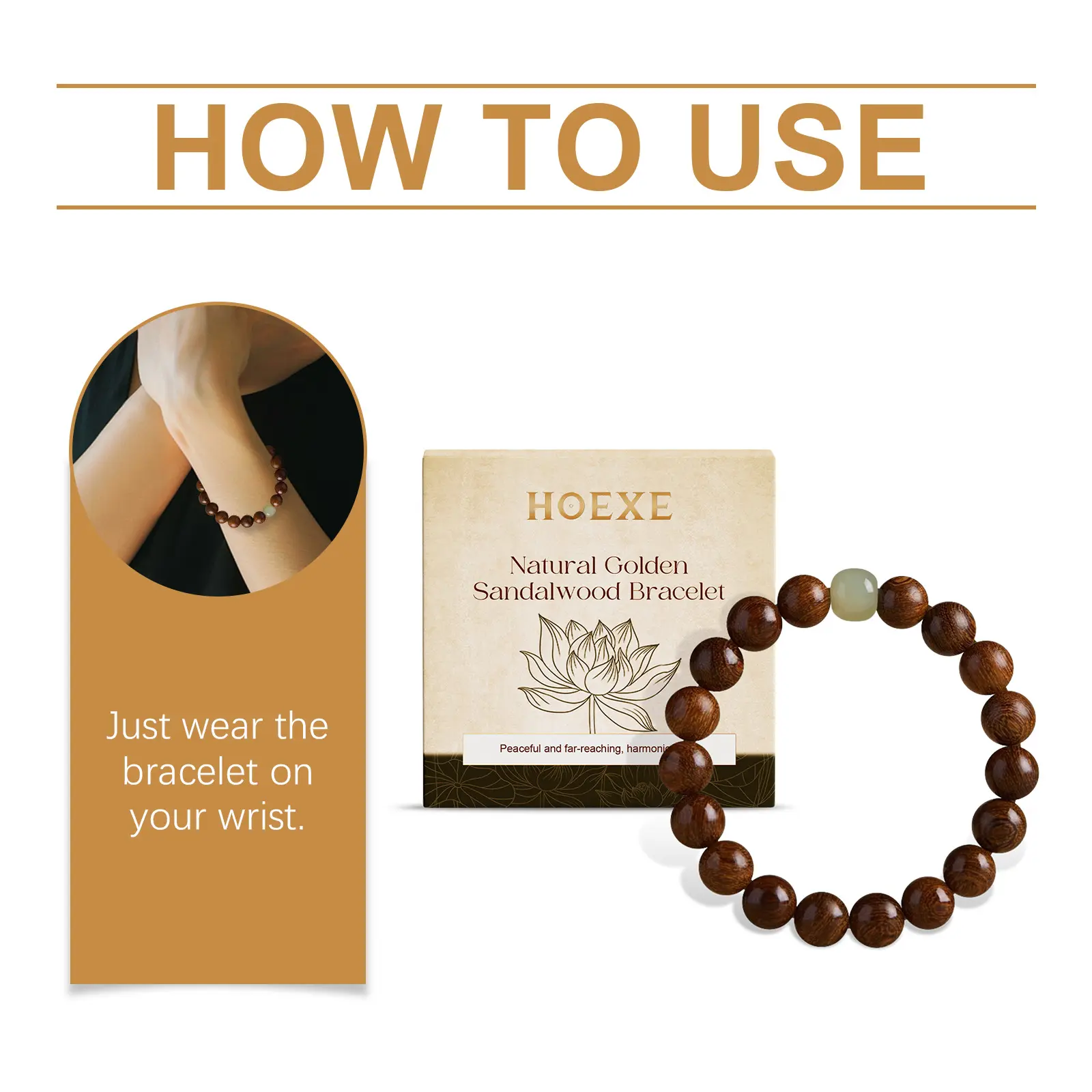 HOEXE Natural Golden Sandalwood Bracelet