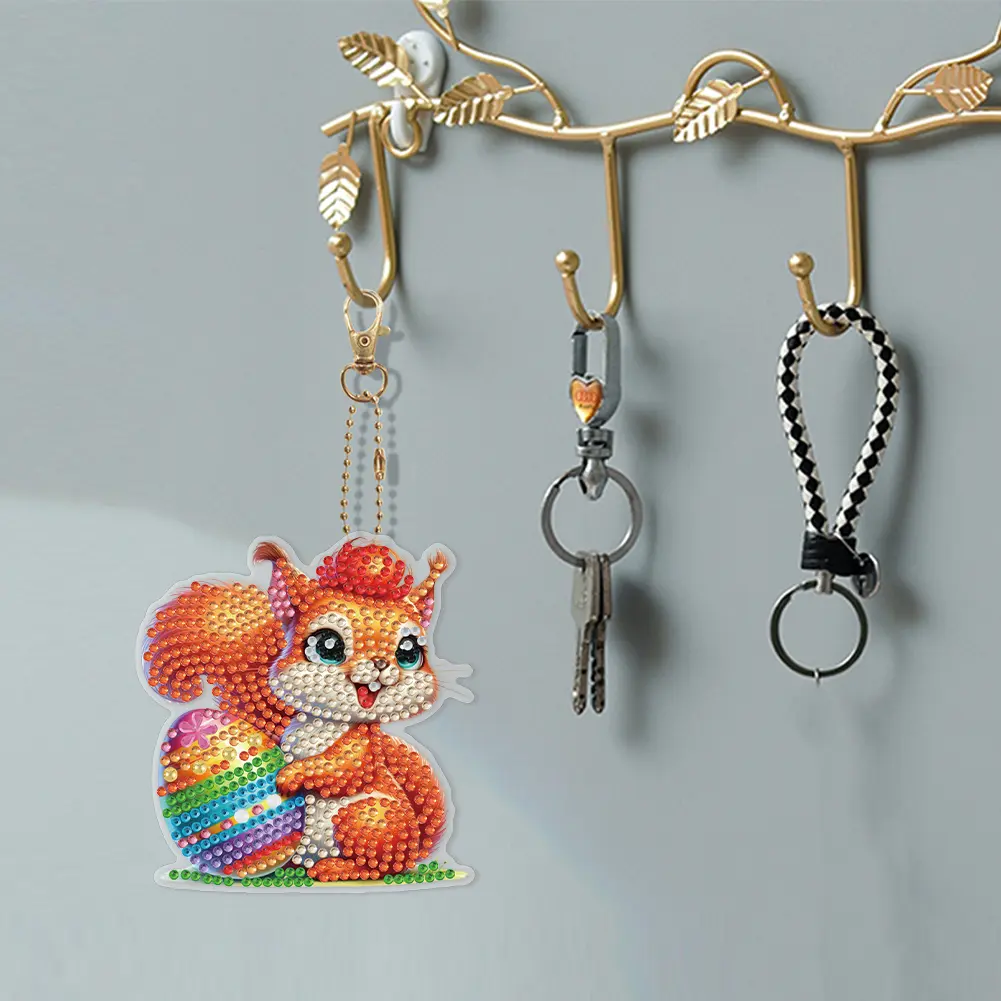 6Pcs Double Sided Special Shape Easter Animals Diamond Painting Keychain Diamond Painting Art Keychain Pendant DIY Crafts Decor