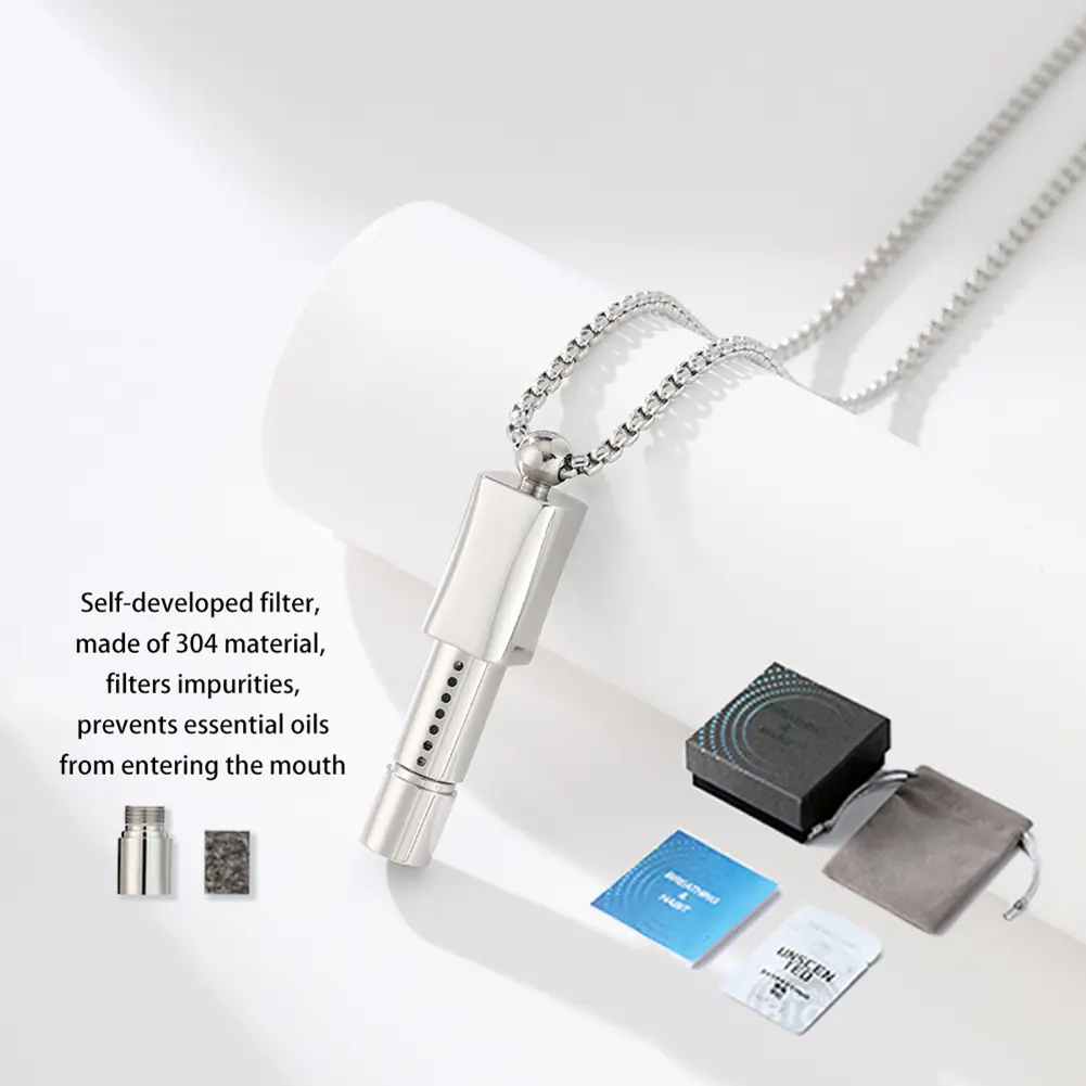 Breathing Resistance Whistle Necklace Stainless Steel Meditation Whistle Necklace Meditation Jewelry for Anxiety & Stress Relief