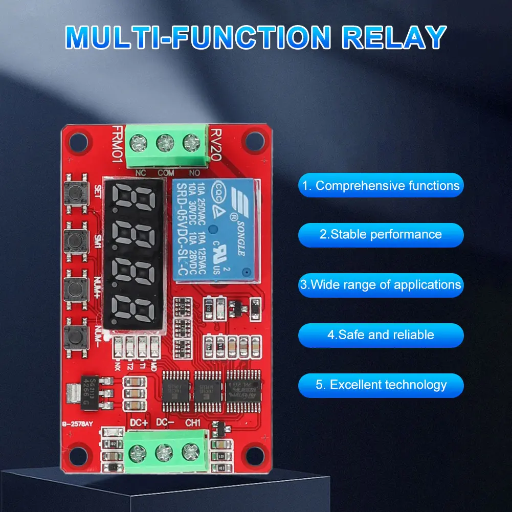 FRM01 Infinite Loop Relay Module Multifunction Timer Control Relay Switch DC 5V 12V 24V 1CH Loop Delay Self-Locking Timing Board