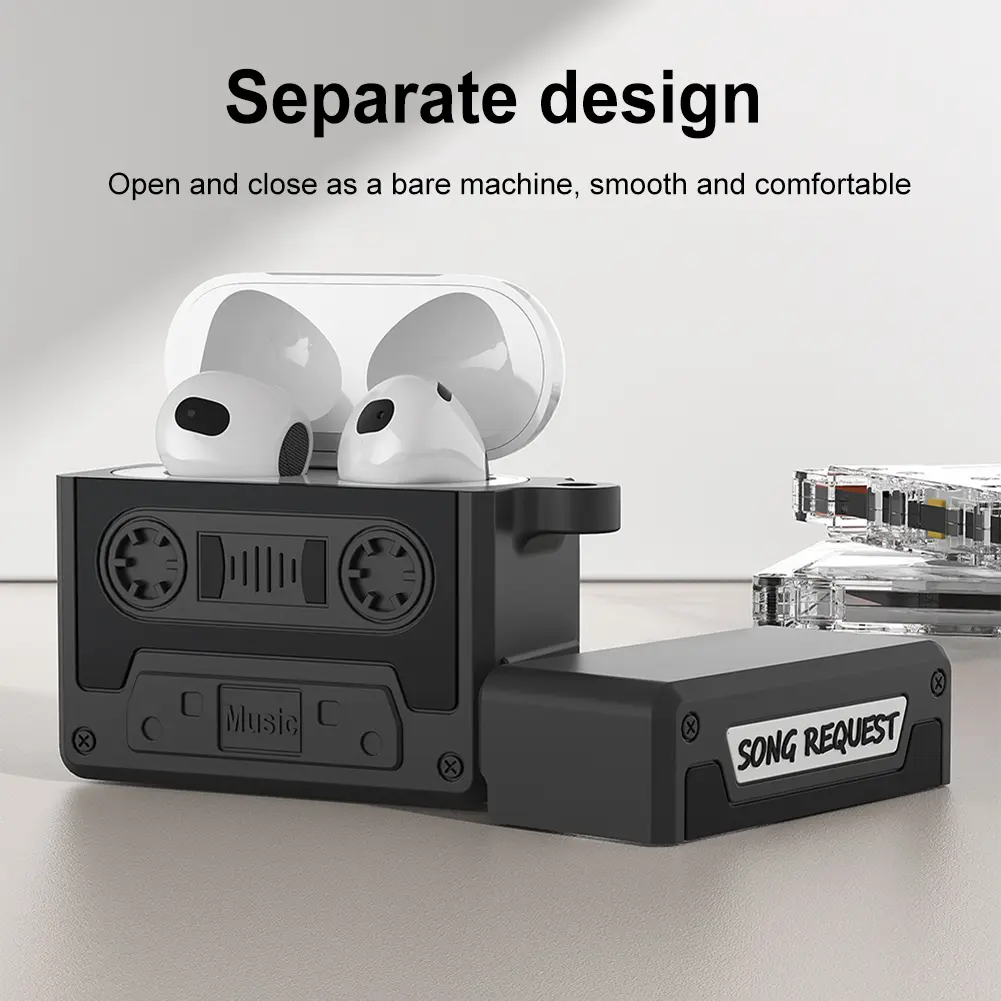 Cassette Tape Silicone Case for AirPods 4 Gen (2024) 3D Cute Soft Silicone Cover Protective Skin for AirPods 4th Generation Case