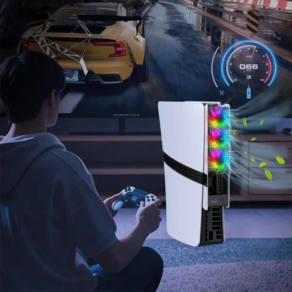 Gaming Cooling Fan For PS5 Pro/PS5 Slim Console with USB Port RGB Cooler System Fans for Playstation 5 Pro/Slim Disc & Digital
