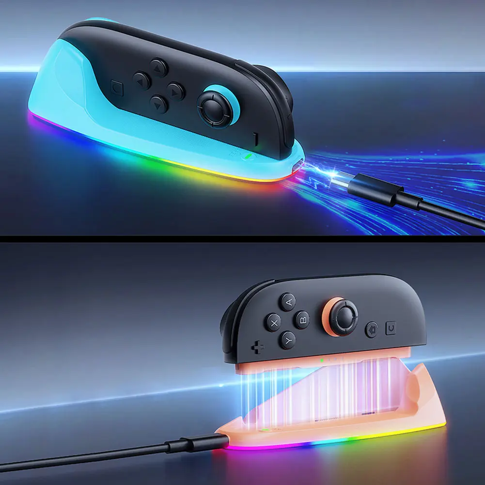 Game Controller Mouse with RGB Lights Gaming Mouse Grips Game Controller Charging Dock for Joy-Con 2