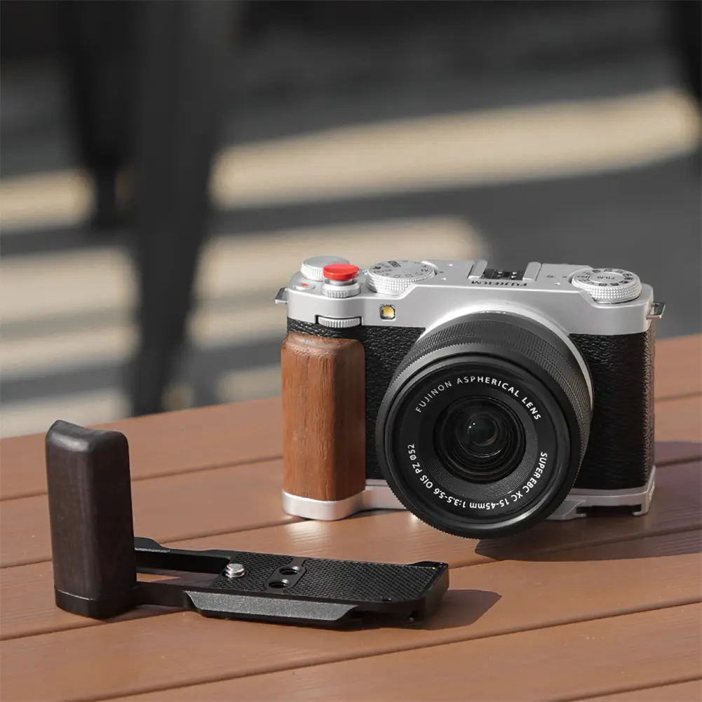 Camera Wood Hand Grip Handle Aluminum Base 1/4"-20Threaded Hole L Board L-Shape Mount Plate for Fujifilm X-M5 Camera Accessories