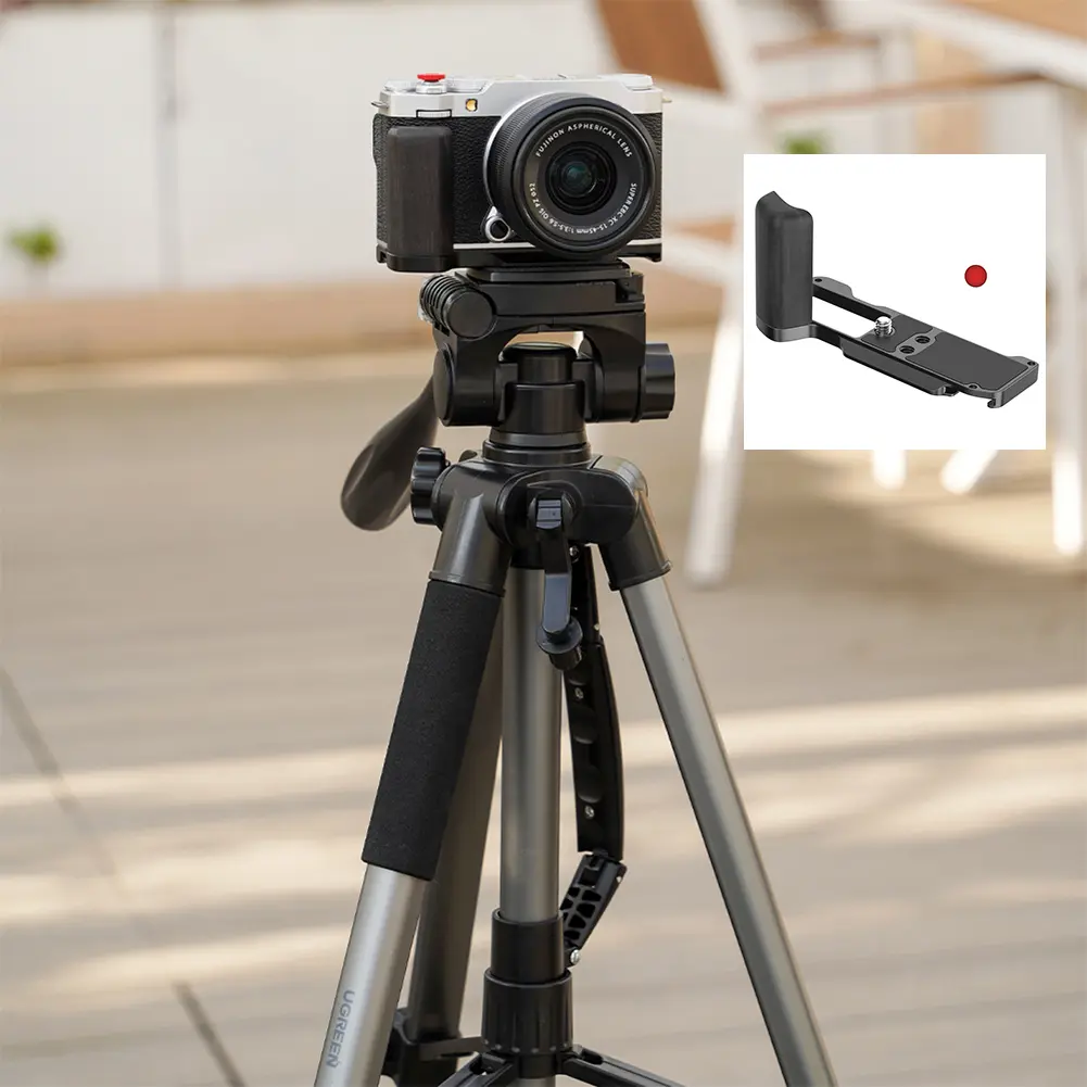 Camera Wood Hand Grip Handle Aluminum Base 1/4"-20Threaded Hole L Board L-Shape Mount Plate for Fujifilm X-M5 Camera Accessories