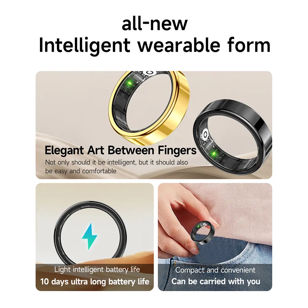 Smart Ring Bluetooth 5.1 5ATM Waterproof Heart Rate and Blood Oxygen Monitor For Android IOS Men Women