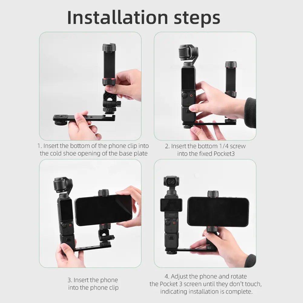 Phone Holder Fixed Bracket for DJI Osmo Pocket 3 Expansion Accessories Portable Swivel Phone Clip with 1/4inch Screw & Cold Shoe