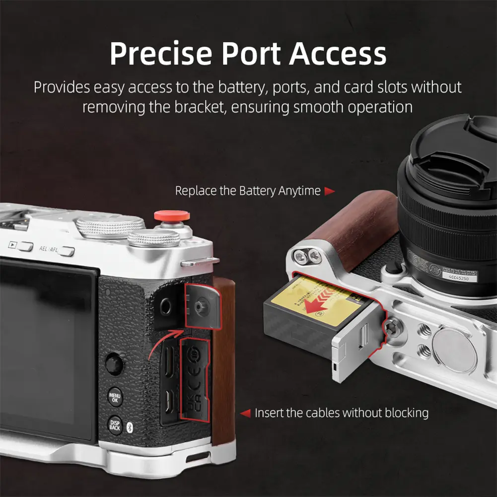 Camera Wood Hand Grip Handle Aluminum Base 1/4"-20Threaded Hole L Board L-Shape Mount Plate for Fujifilm X-M5 Camera Accessories