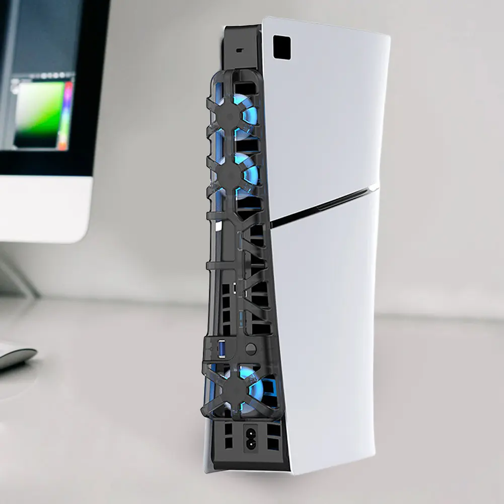 Cooler Fan with LED Light and 3 Fans Efficient Cooling System USB DC 5V Game Console Rear Cooling Fan for PS5 Slim Console