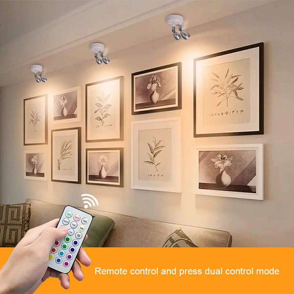 13 Colours LED Wall Mounted Light Battery Operated RGB Wall Sconces Lamp Light Last Up To 20000H Remote Control Angle Adjustable