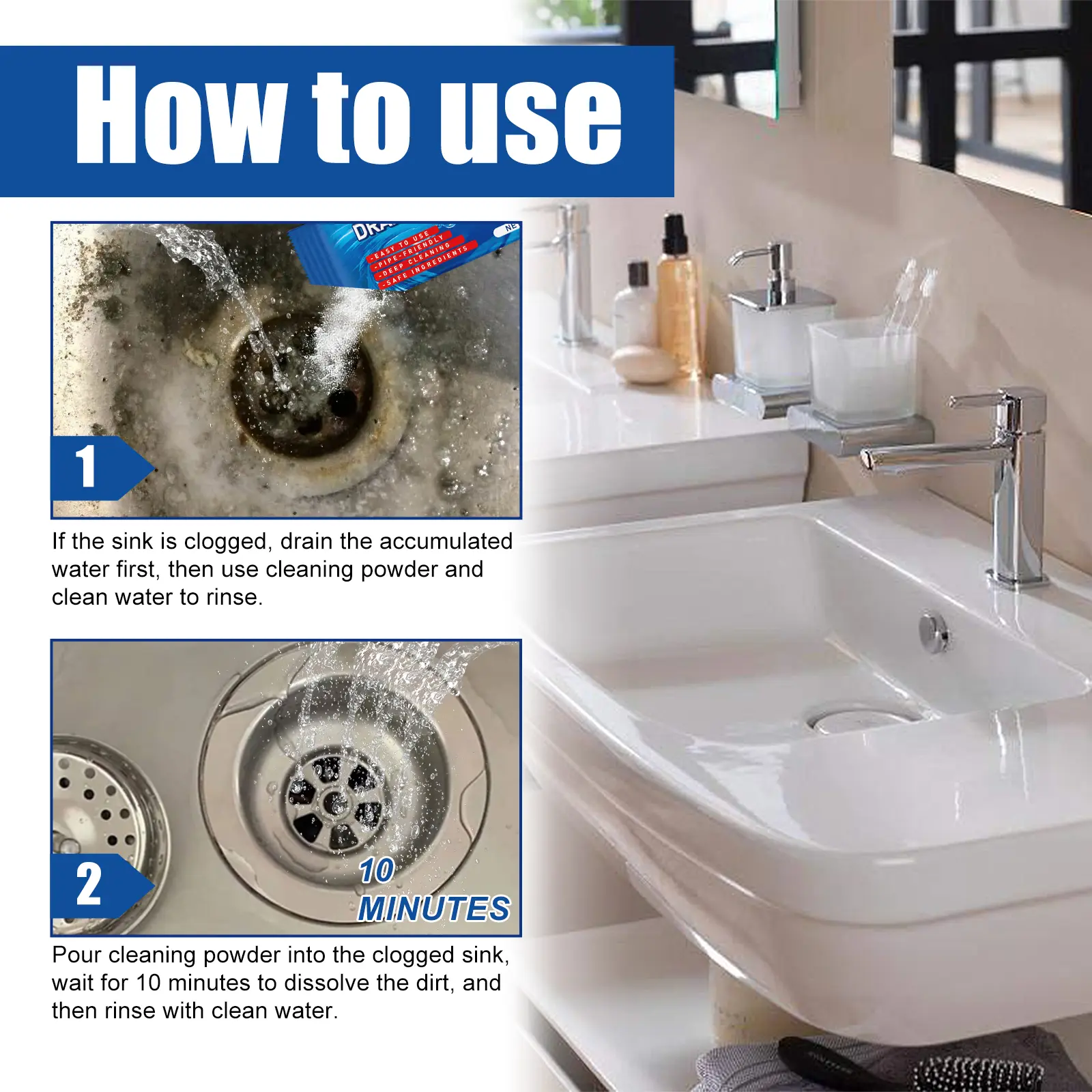 Jakehoe Pipe Unclog Cleaning Powder Kitchen Grease Toilet Clean Drain Clog Dissolving Unclog Agent-J
