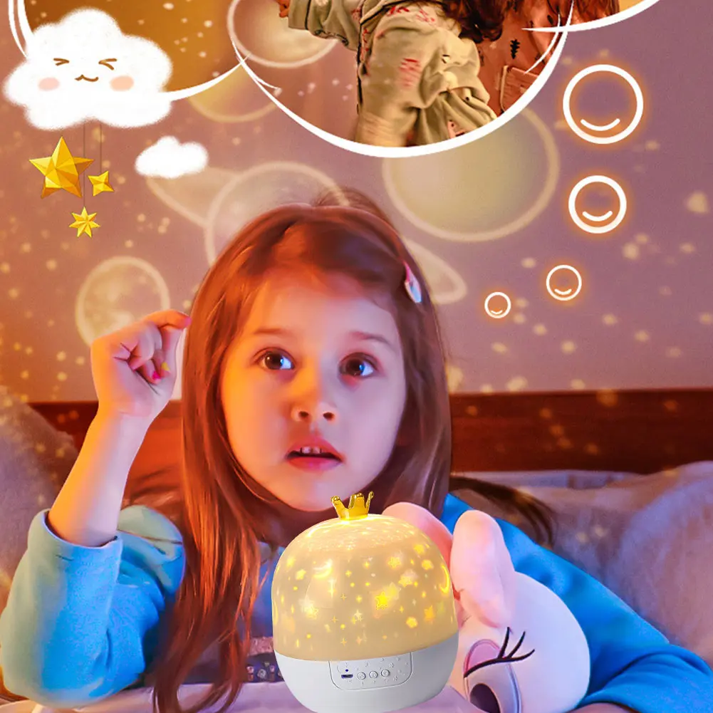 15/21 Projection Theme Night Light Projector with Music Rotatable Crown Night Light Atmosphere Light 3 Light Modes for kids Room