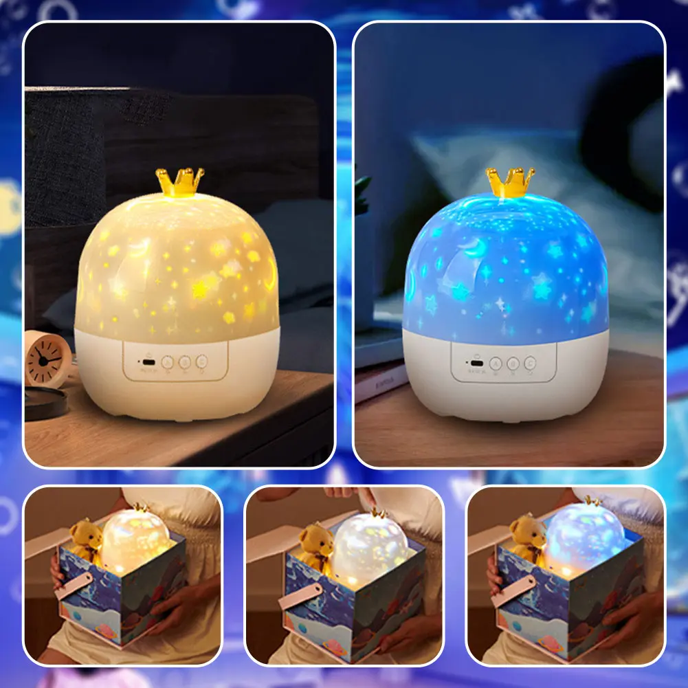 15/21 Projection Theme Night Light Projector with Music Rotatable Crown Night Light Atmosphere Light 3 Light Modes for kids Room