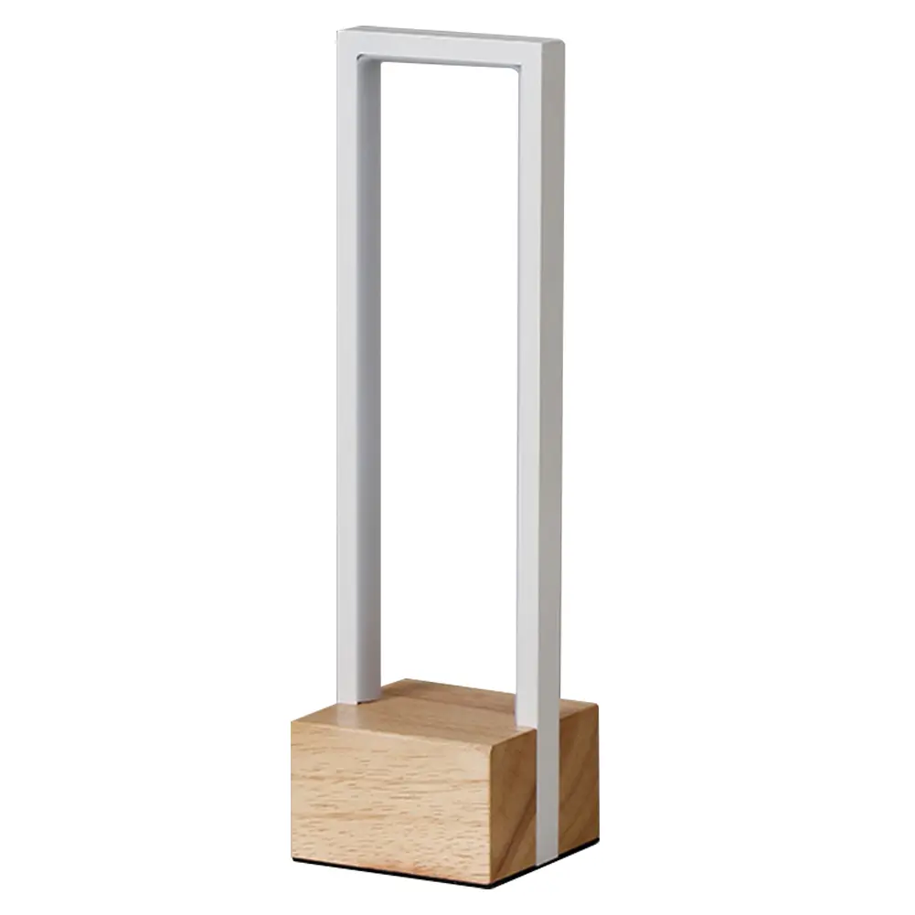 LED Table Lamp USB Square Modern Bedside Lamp 3 Color Temp Stepless Dimmable Geometric Nightstand Lamp Wooden Base