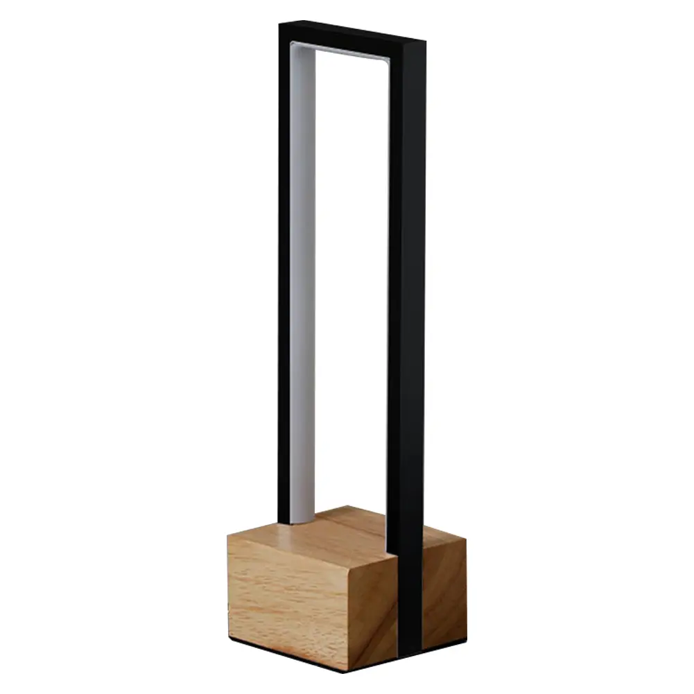 LED Table Lamp USB Square Modern Bedside Lamp 3 Color Temp Stepless Dimmable Geometric Nightstand Lamp Wooden Base
