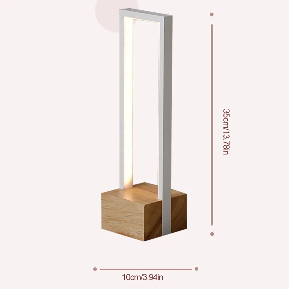 LED Table Lamp USB Square Modern Bedside Lamp 3 Color Temp Stepless Dimmable Geometric Nightstand Lamp Wooden Base
