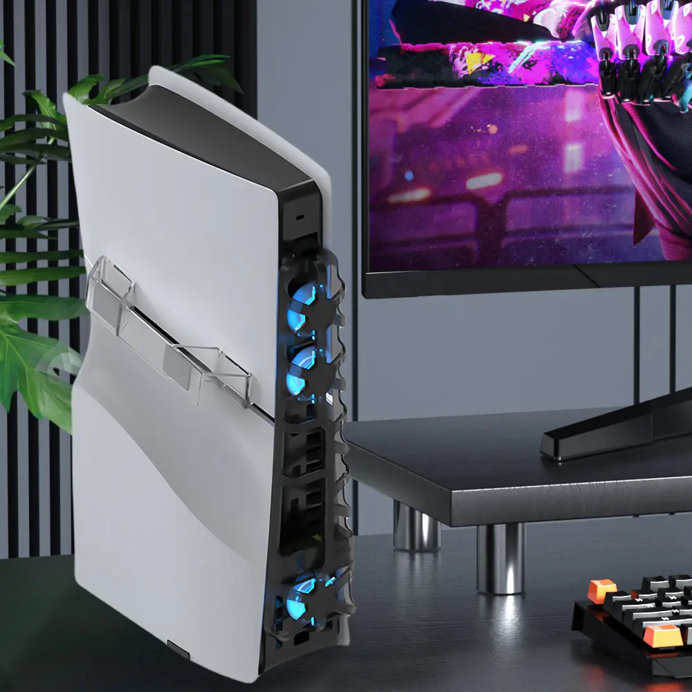 For PS5 Slim Cooling Fan Horizontal Stand &Game Card Box Holder Quiet Cooler Fan Console Cooler for Playstation 5 Slim Console