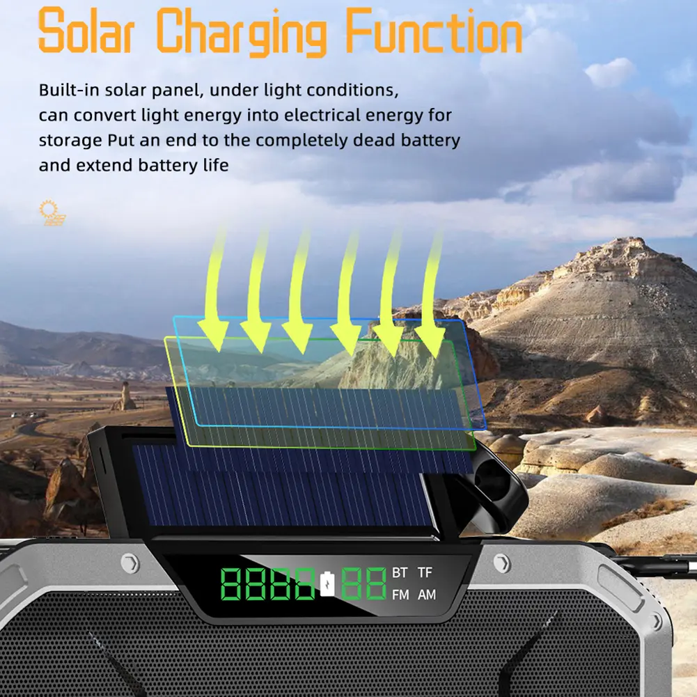10000mAh Outdoor Solar Radio with Speaker Solar/Hand Crank Charging W/ Flashlight SOS Alarm Headphone Jack for Outdoor Camping
