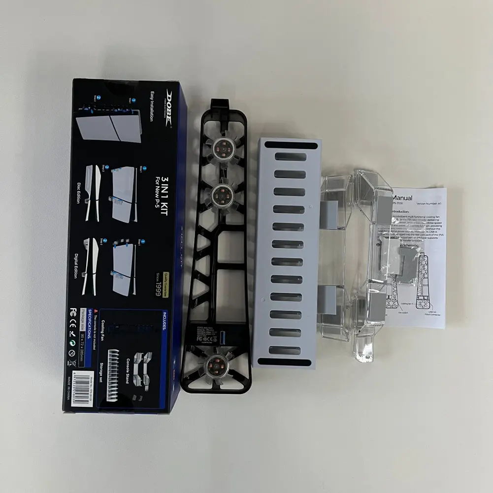 For PS5 Slim Cooling Fan Horizontal Stand &Game Card Box Holder Quiet Cooler Fan Console Cooler for Playstation 5 Slim Console