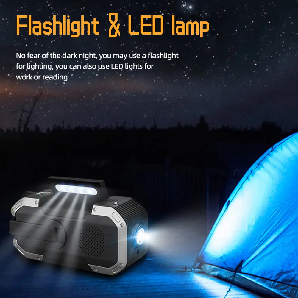 10000mAh Outdoor Solar Radio with Speaker Solar/Hand Crank Charging W/ Flashlight SOS Alarm Headphone Jack for Outdoor Camping