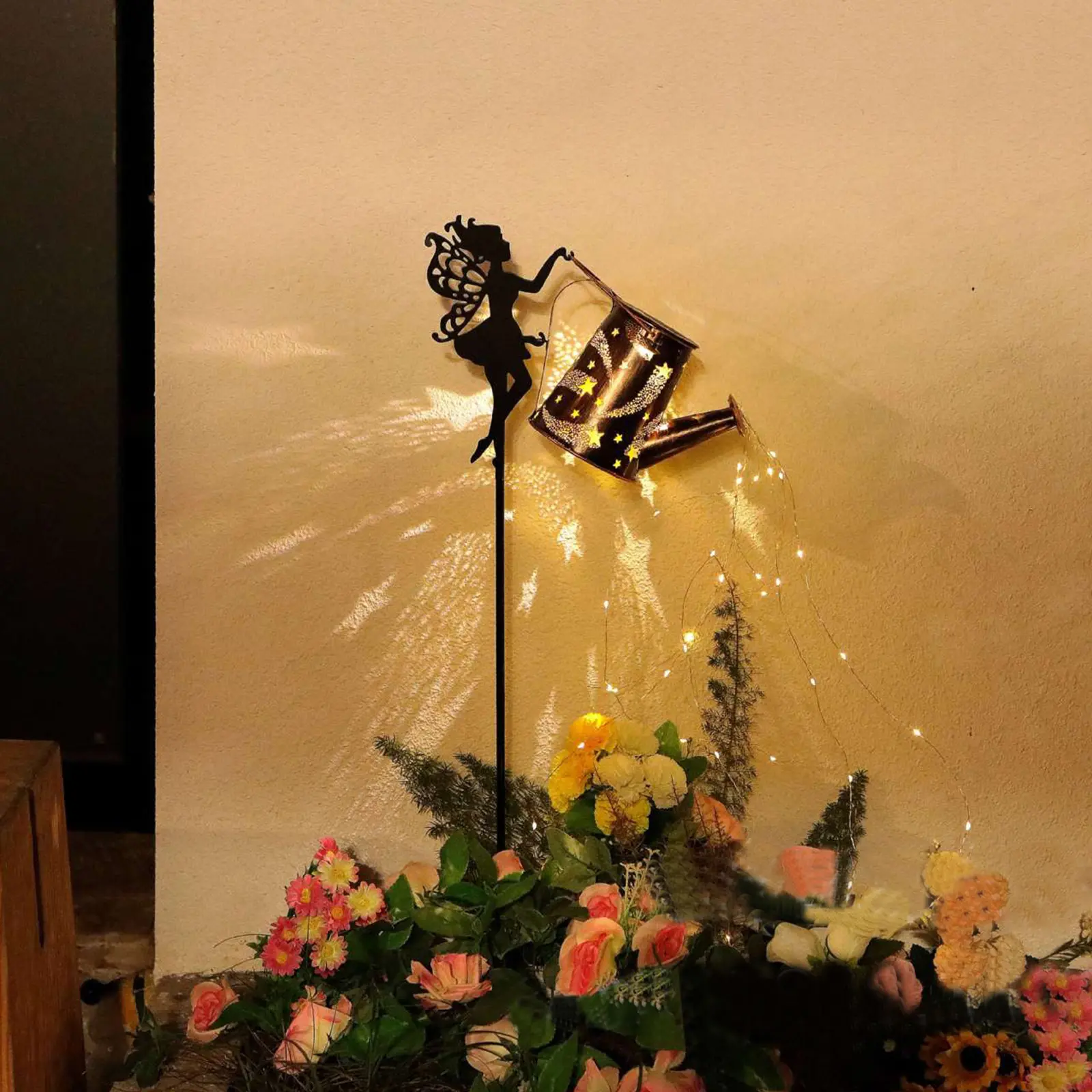 LED Solar Garden Kettle Light IP65 Waterproof Shower Watering Can Lights Waterfall Fairy Lights Lawn Yard Decoration Lamp