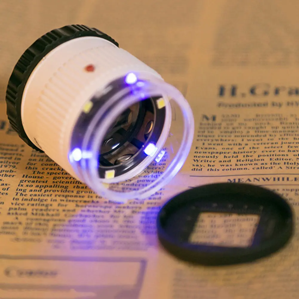 30X Adjustable Handheld Cylindrical Magnifier LED UV Jewelry Money Glass Loupe
