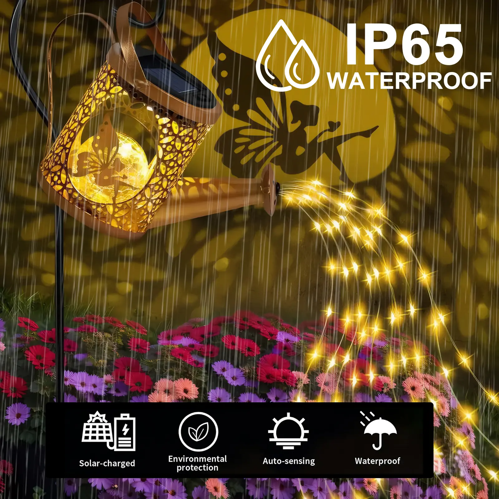 LED Solar Garden Kettle Light IP65 Waterproof Shower Watering Can Lights Waterfall Fairy Lights Lawn Yard Decoration Lamp