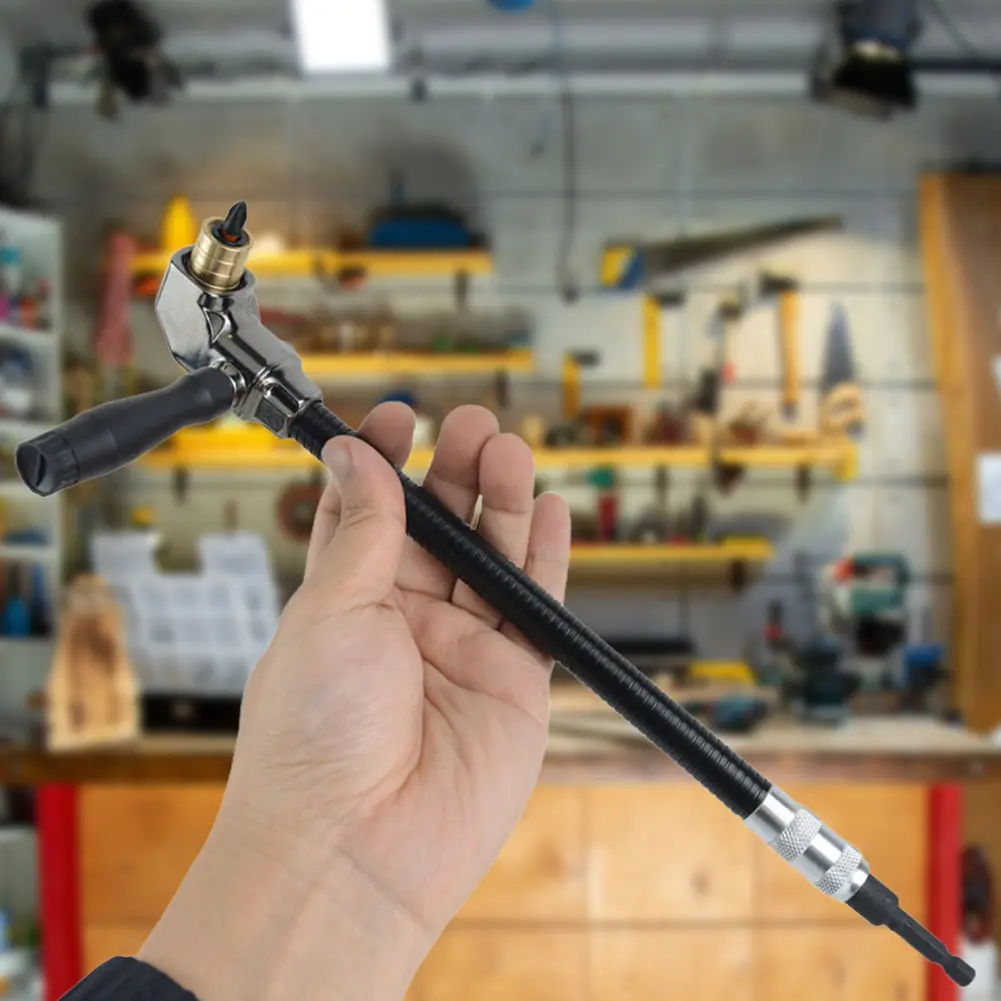 90 Degree Electric Drill Chuck 300mm Flexible Shaft Extension Rod Drill Attachment Right Angle Electric Drill Corner Tool